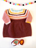 Robe à manches longues fille en tricot confectionnée à la main- 6/12 mois