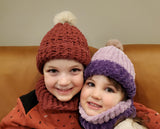 Tuque et cache-cou en tricot Prune - confectionné à la main - 2/5 ans - NEUFS